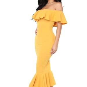 Elegant Yellow Off-Shoulder Dress